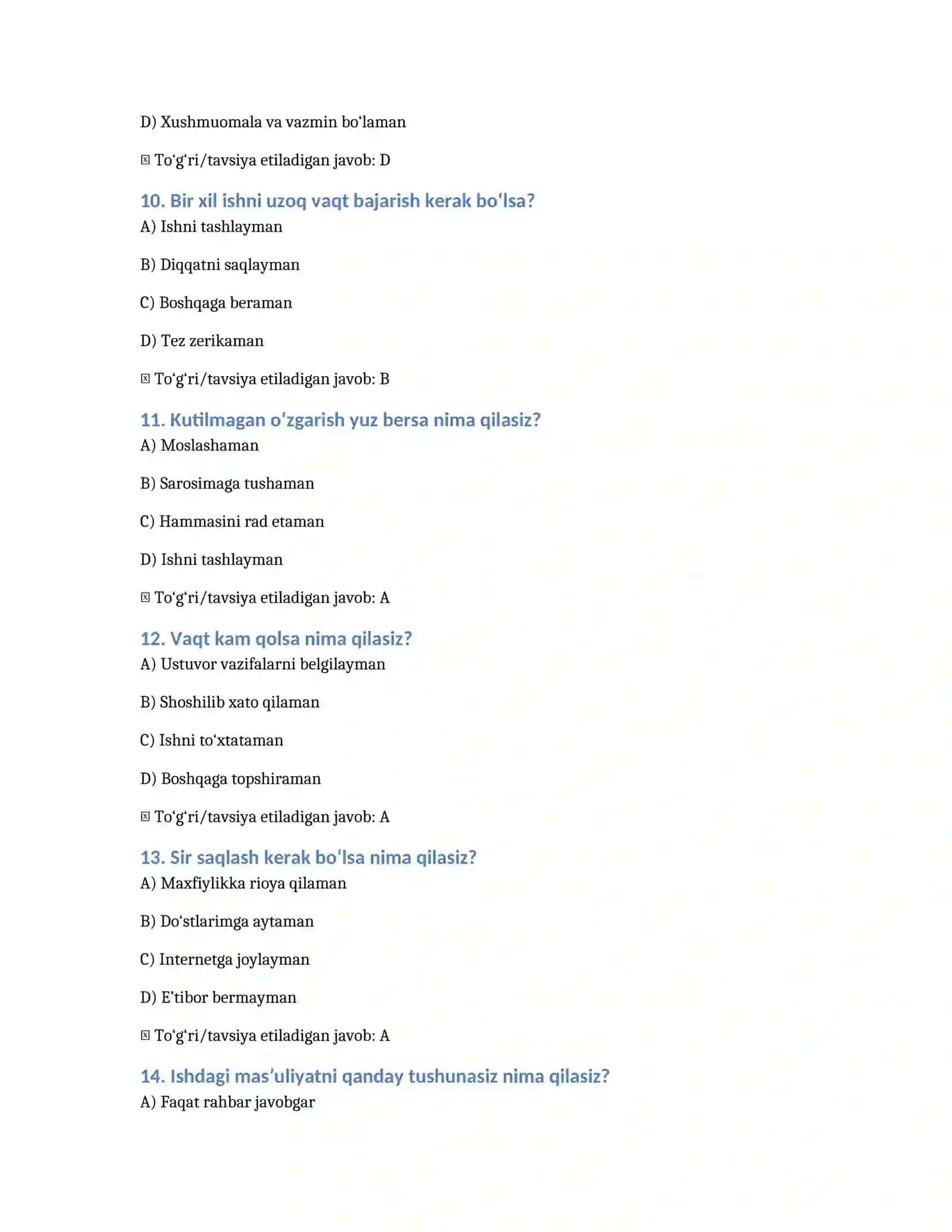Bojxona psixologik test savollari 86 va javobi 3
