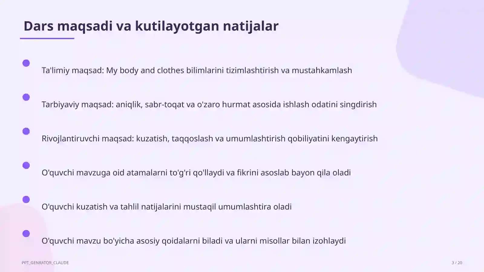 My body and clothes (3-sinf) 3