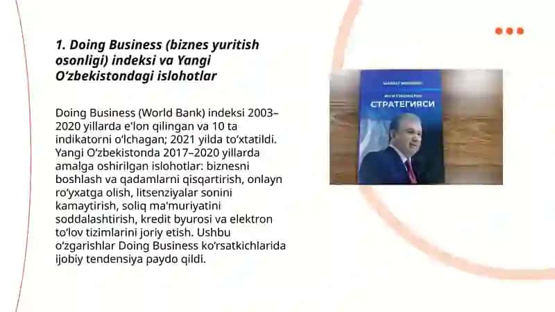 Yangi O‘zbekiston ijtimoiy-siyosiy, iqtisodiy va madaniy hayotida roʻy berayotgan oʻzgarishlarning xalqaro reyting va indekslarda aks etishi 3