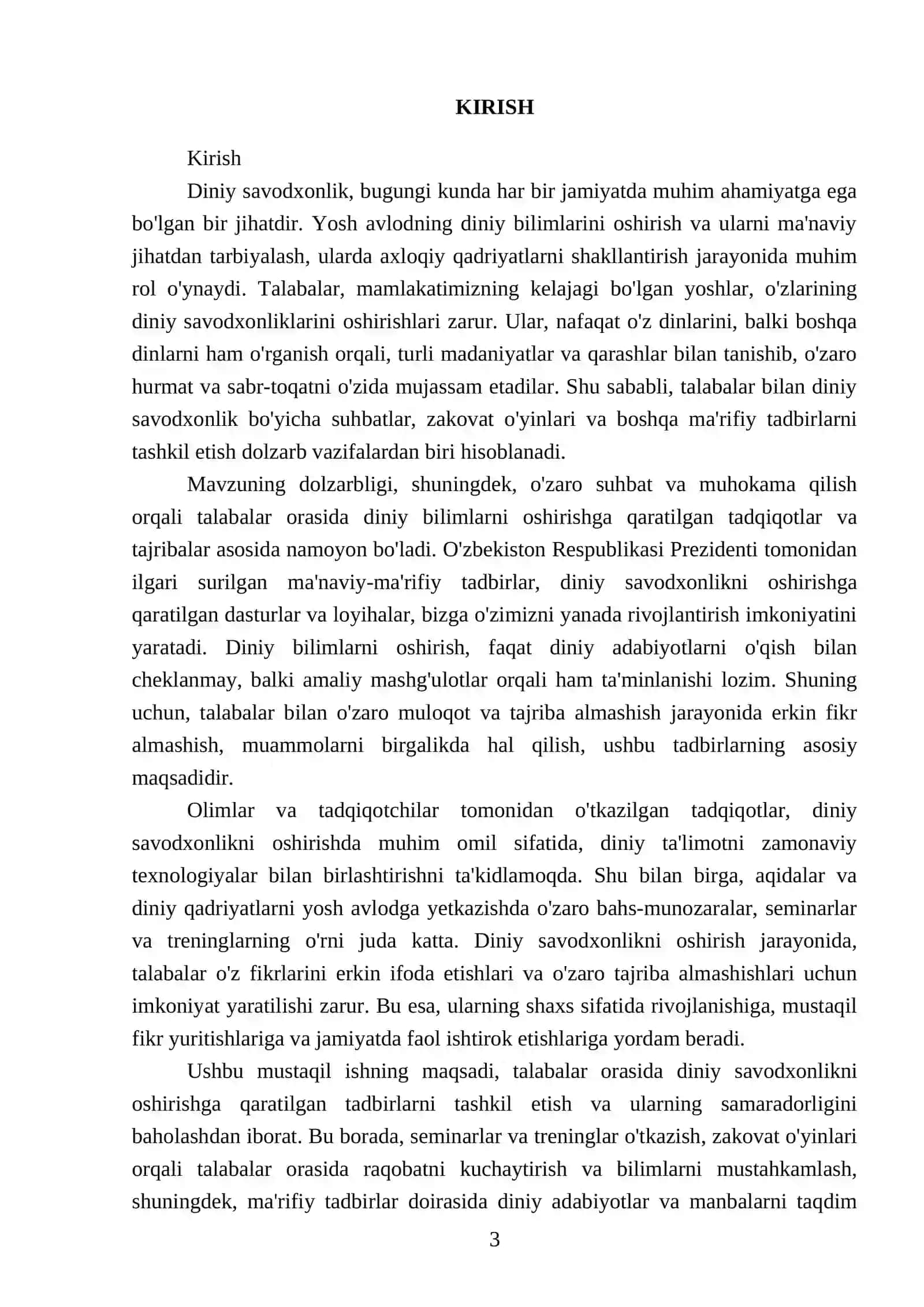 Talabalar bilan diniy savodxonlik bo‟yicha suhbatlar, zakovat o‟yinlari va boshqa ma‟rifiy tadbirlar 3
