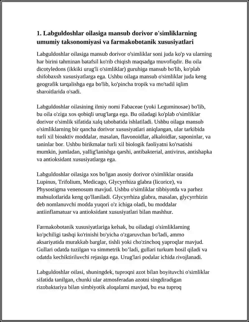 REFERAT Mavzu: LABGULDOSHLAR VA RANOGULDOSHLAR OILALARIGA MANSUB DORIVOR OʻSIMLIKLAR 3