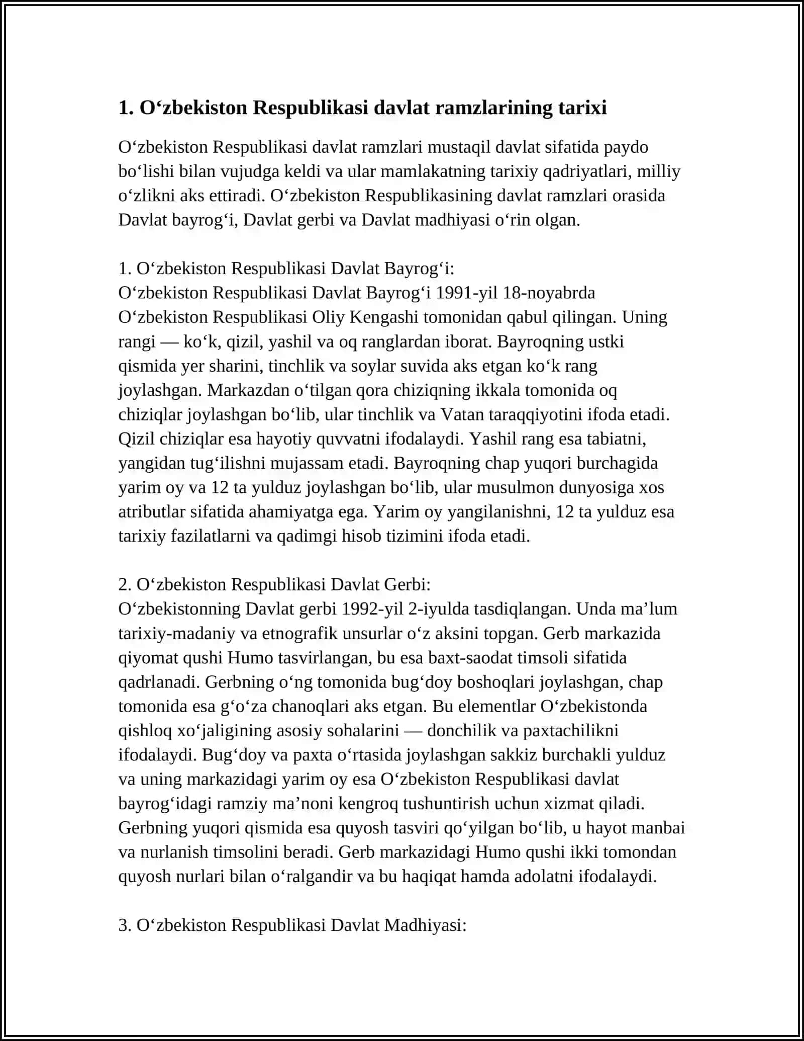 O‘ZBEKISTON RESPUBLIKASI DAVLAT RAMZLARI VA AHAMIYATI 3