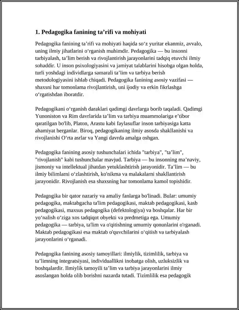 PEDAGOGIKA FANINING MAZMUNI VA MOHIYATI, PREDMETI 3