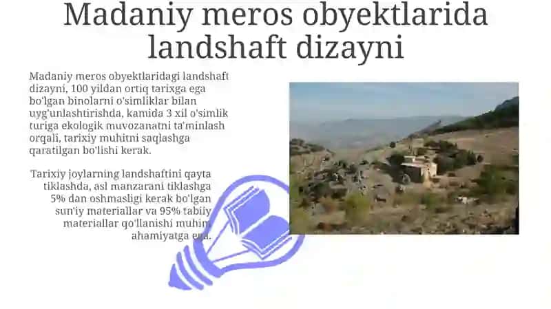 Madaniy me'ros ob'yektlari hududlari va dam olish joylaridagi landshaft dizaynlar 3
