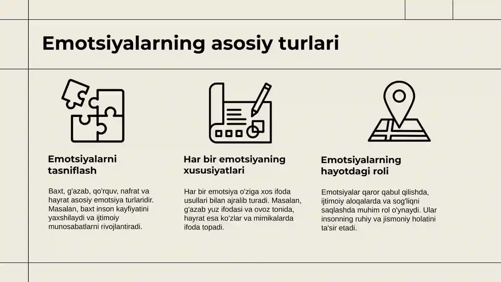 Emotsiyaning qanday koʻrinishlari mavjud 3