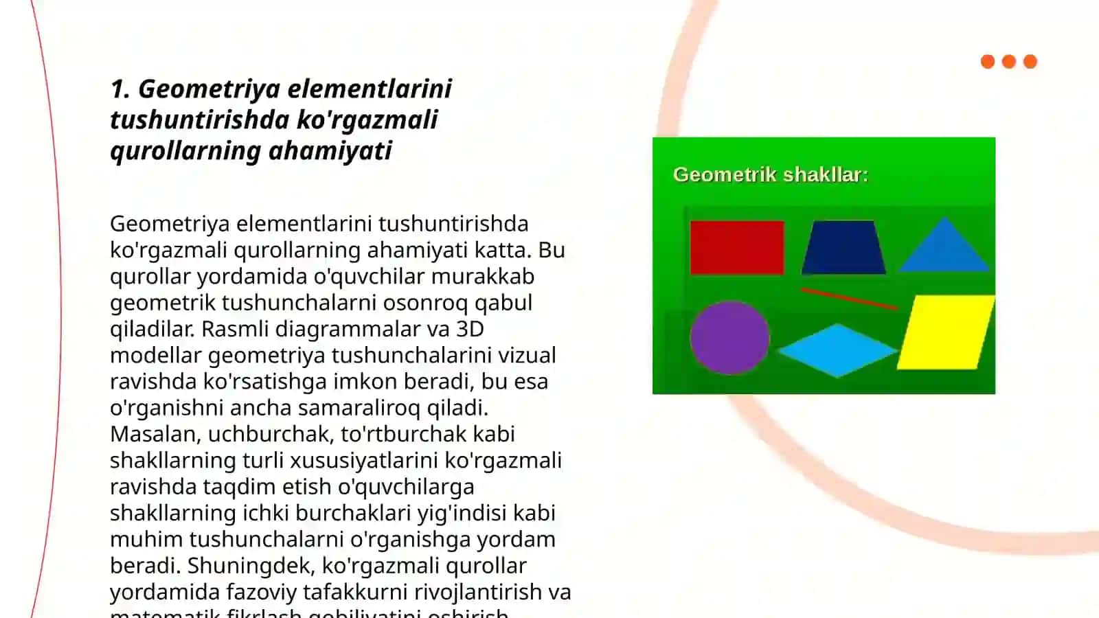 Geometriya elementlari mavzusini o'rganishda ko'rgazma qurollardan foydalanish 3