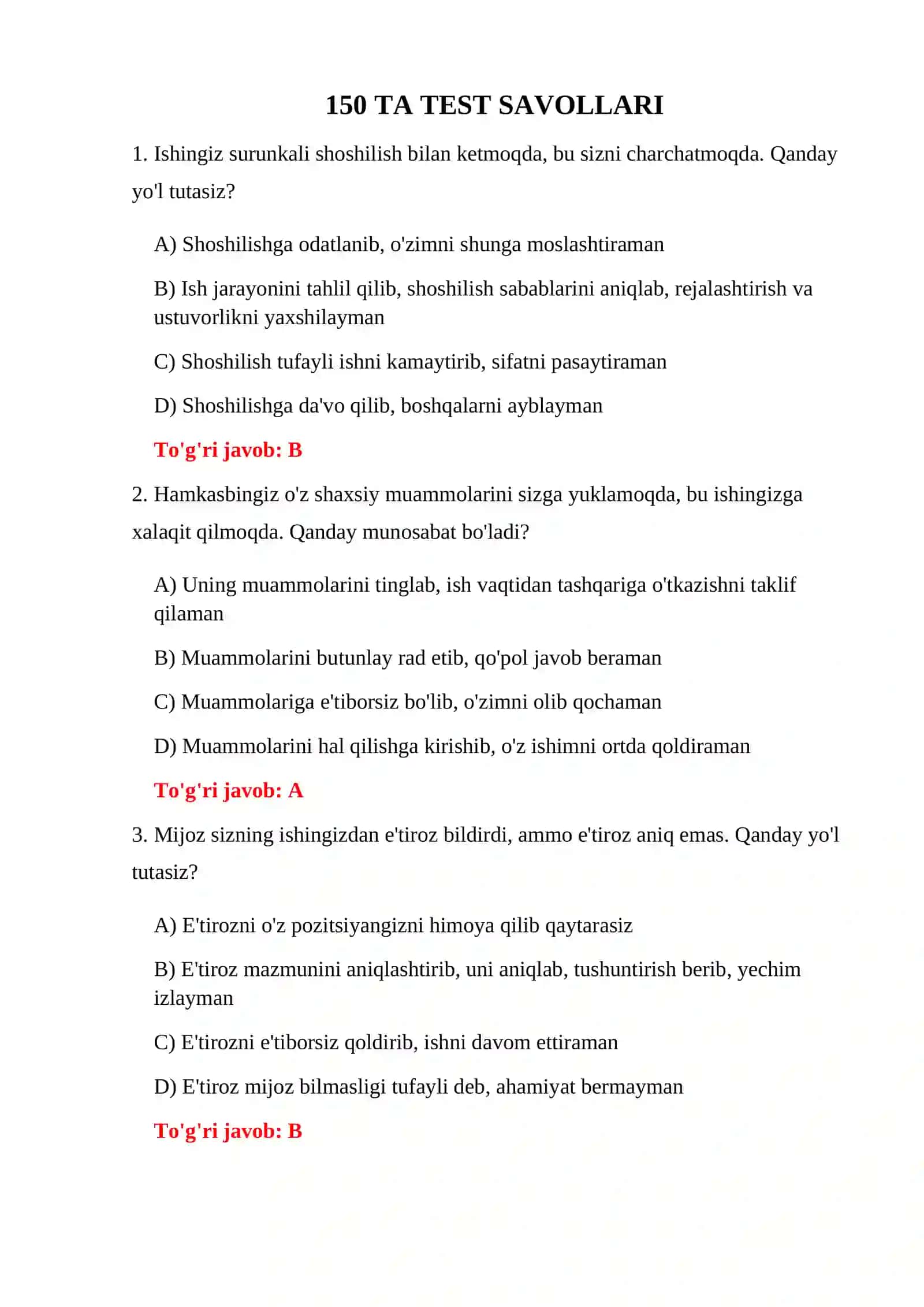 BOJXONA NOMZODLARI UCHUN PSIXOLOGIK TEST 3