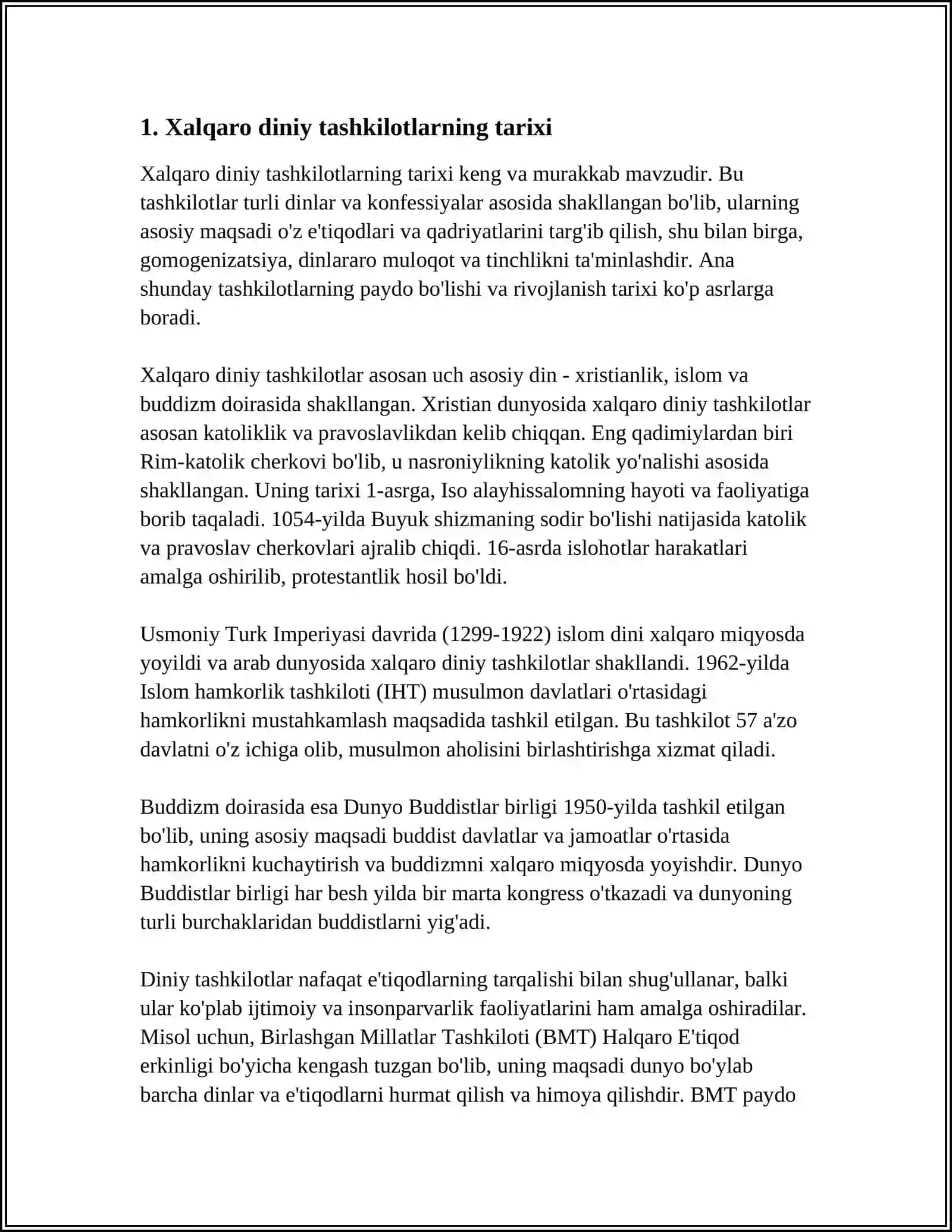 XALQARO DINIY TASHKILOT FAOLIYATINING TARIXI VA ULARNING BARQAROR RIVOJLANISH MAQSADLARIGA ERISHISHDAGI AHAMIYATI 3