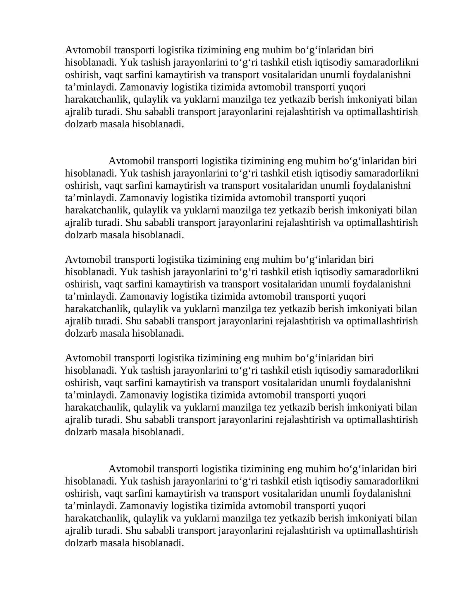 AVTOMOBIL TRANSPORTIDA YUKLARNI TASHISHNI TASHKIL ETISH KURS LOYIHASI 3