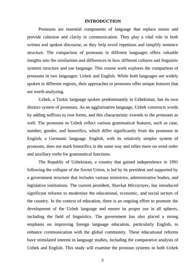 Comparison of Pronouns in Uzbek and English 3