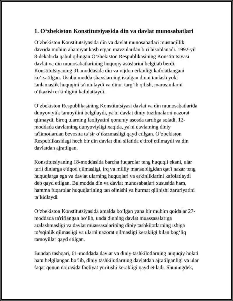 O‘ZBEKISTONDA DAVLAT VA DIN MUNOSABAYLARIGA DOIR QONUN HUJJATLARI 3