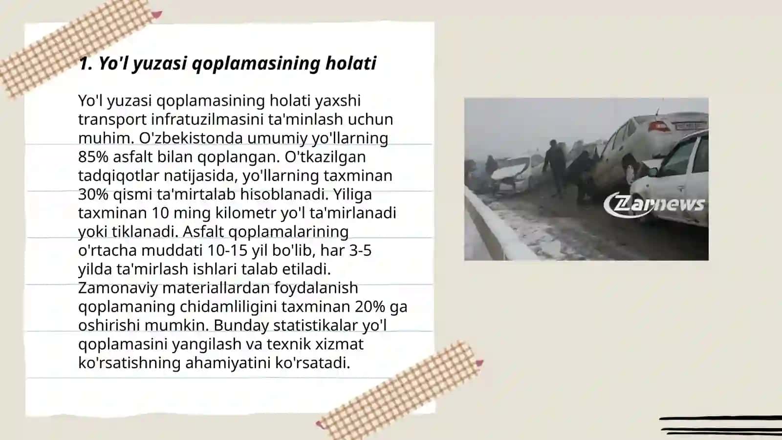 Avtomobil yo’llarining o‘tkazish qobiliyatiga tásir ko‘rsatuvchi omillar 3