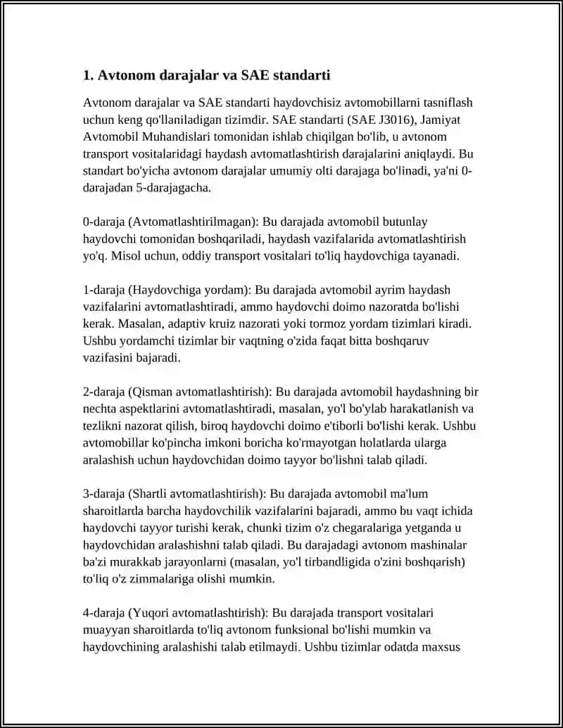 AVTONOM HAYDOVCHISIZ AVTOMOBILLAR VA ULARNING ISHLASH PRINSIPI VA XAVFSIZLIK TIZIMLARI 3