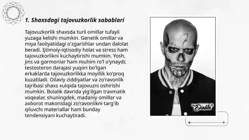 Shaxsda ageressiyaning namoyon bòlishi. Ijtimoiy psixalogiya va xavfsizlik muammolari 3