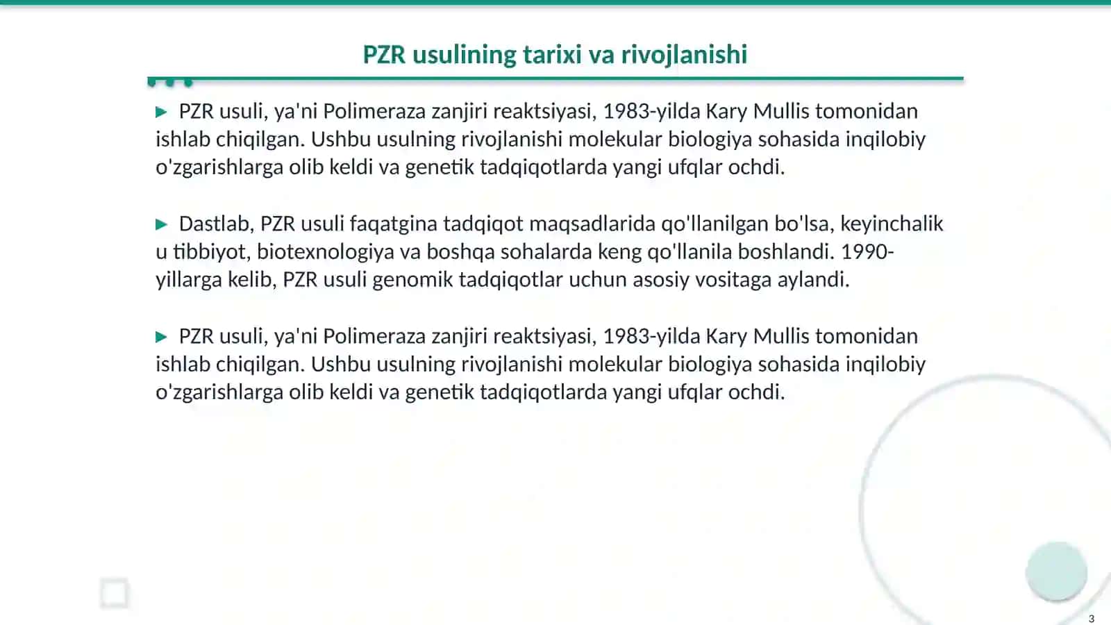 Molekular biologiya sohasida PZR usuli va uning fan rivojidagi yutuqlar 3