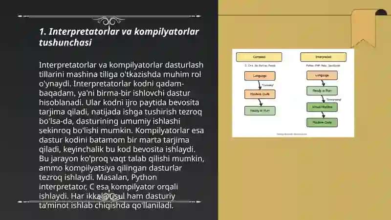 Interpretatorlar va kompilyatorlar. Tanlash operatori bilan ishlash 3