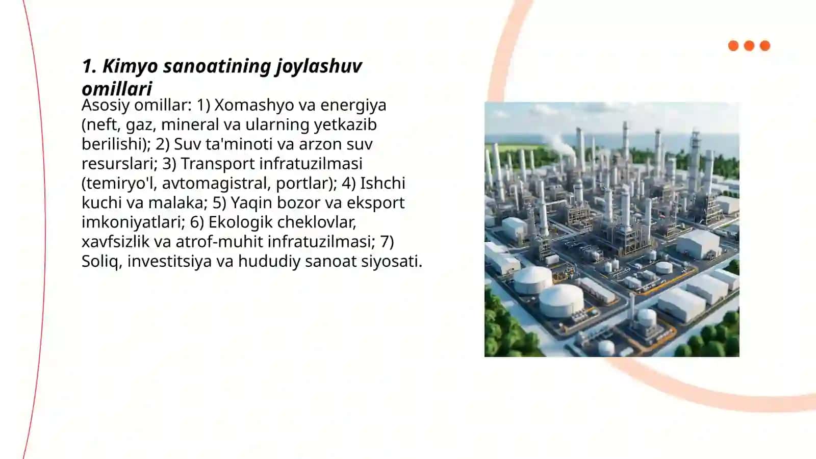 Kimyo sanoatining joylashuv omillari 3