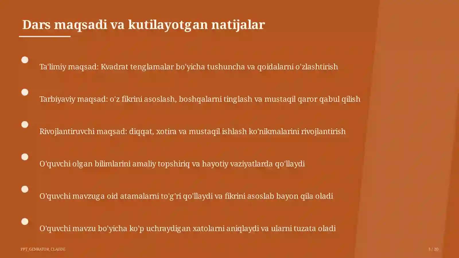 Kvadrat tenglamalar (8-sinf) 3
