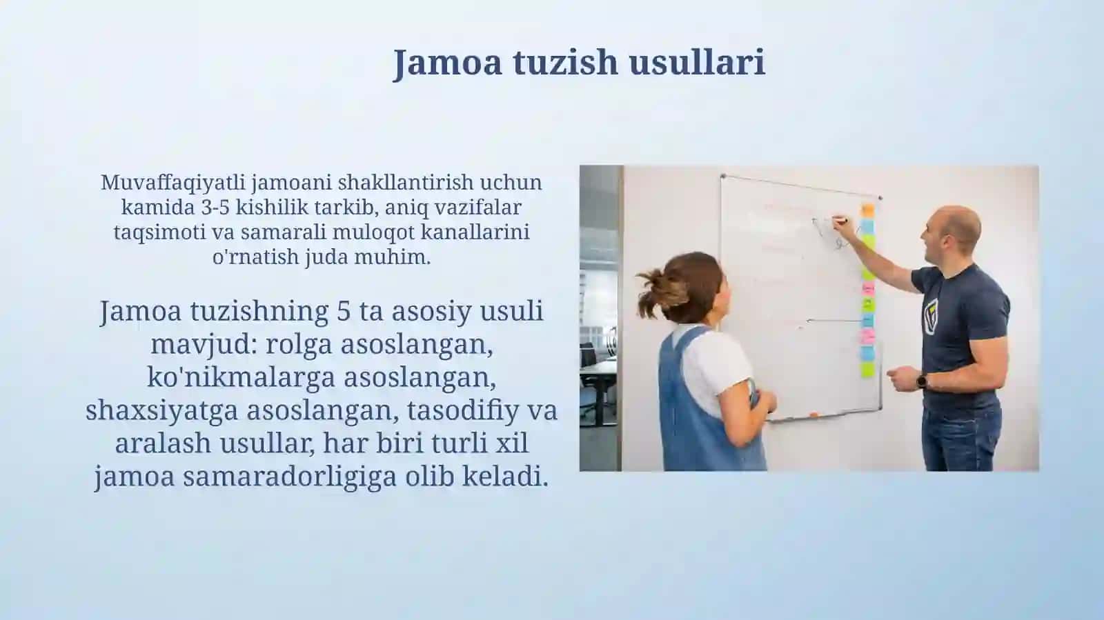 Jamoani shakllantirishning istiqbol rejalari jamoani shakllantirish yo‘llari 3