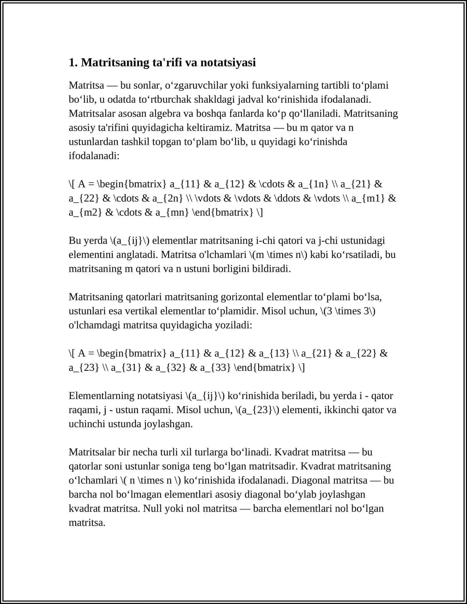 MATRITSALAR VA ULAR USTUDA ISHLASH 3