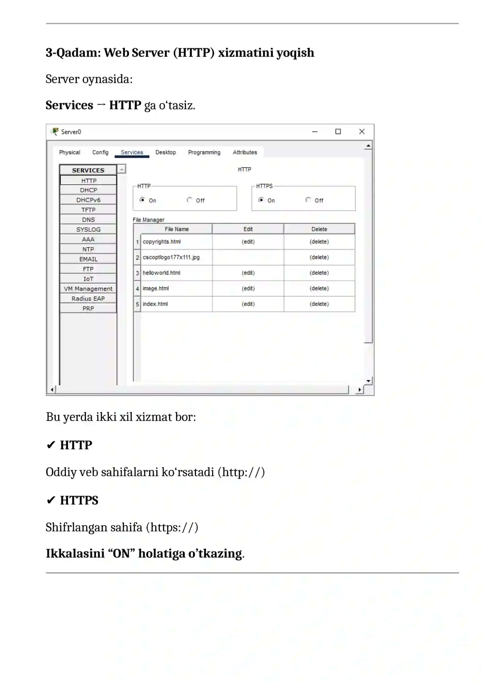 WEB Server. Cisco Packet Tracer’da HTTP va HTTPS paketlari simulastsiyasi 3