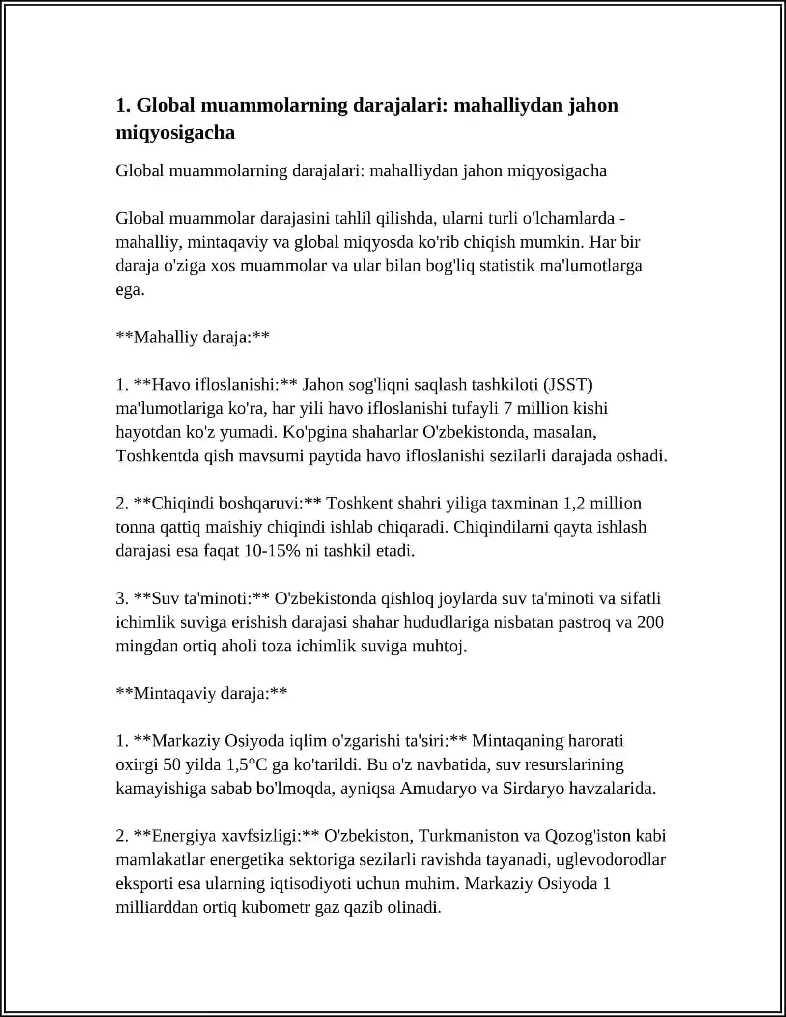 GLOBAL MUAMMOLARNING TURLI DARAJALARI 3