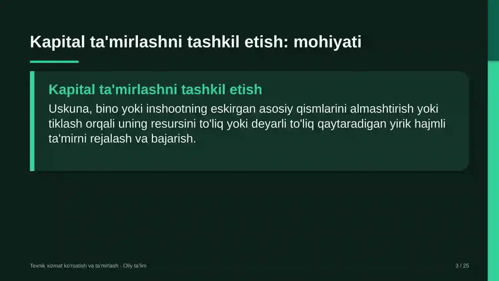 pardozlash materiallari ishlab chiqarishda kapital ta'mirlashni tashkil etish 6591 3