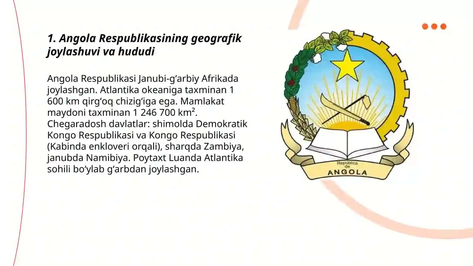 Angola Respublikasi geografik joylashuvi va hududi 3