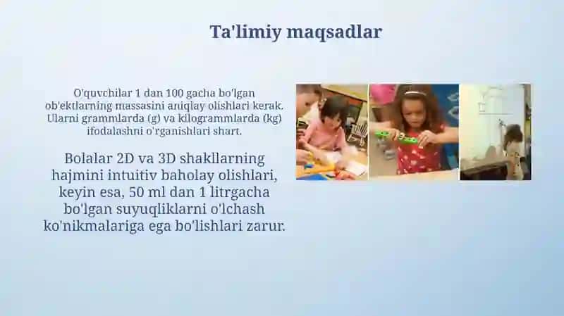 Boshlang'ich sinflarda massa va sig'im o'lchov birliklarini o'rgatish metodikasi 3