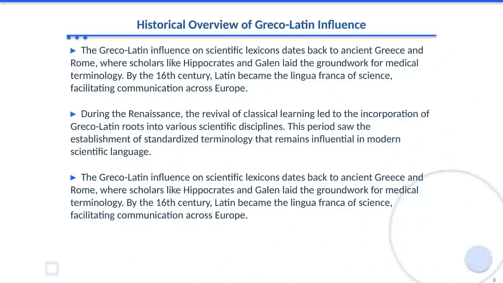 The Influence of Greco-Latin Roots on Scientific Lexicons 3