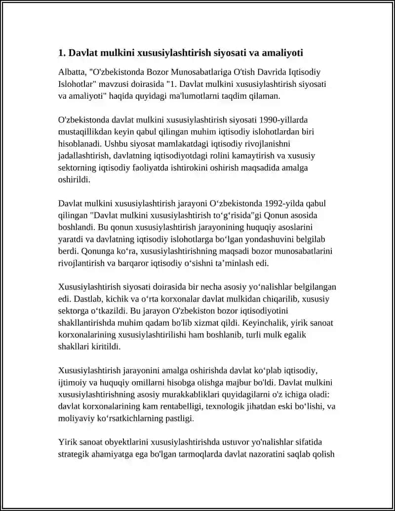 O‘zbekistonda Bozor Munosabatlariga O'tish Davrida Iqtisodiy Islohotlar 3