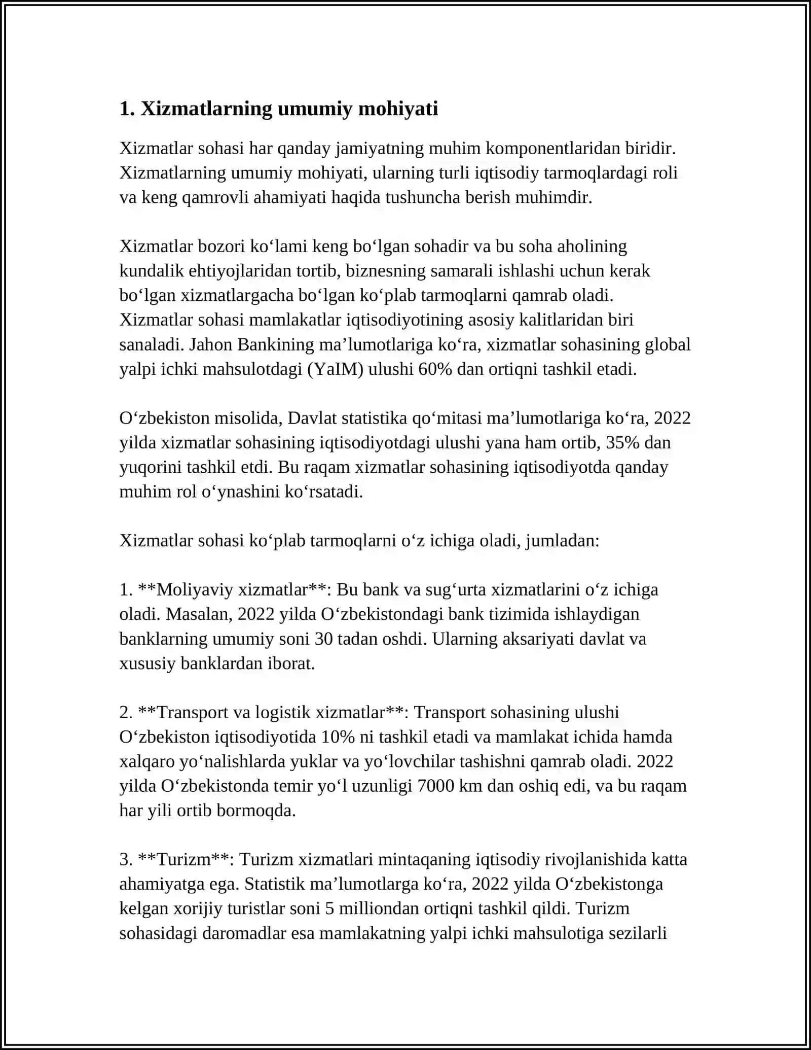 XIZMATLARNING MOHIYATI,XILLARI,TURLARI VA XUSUSIYATLARI 3