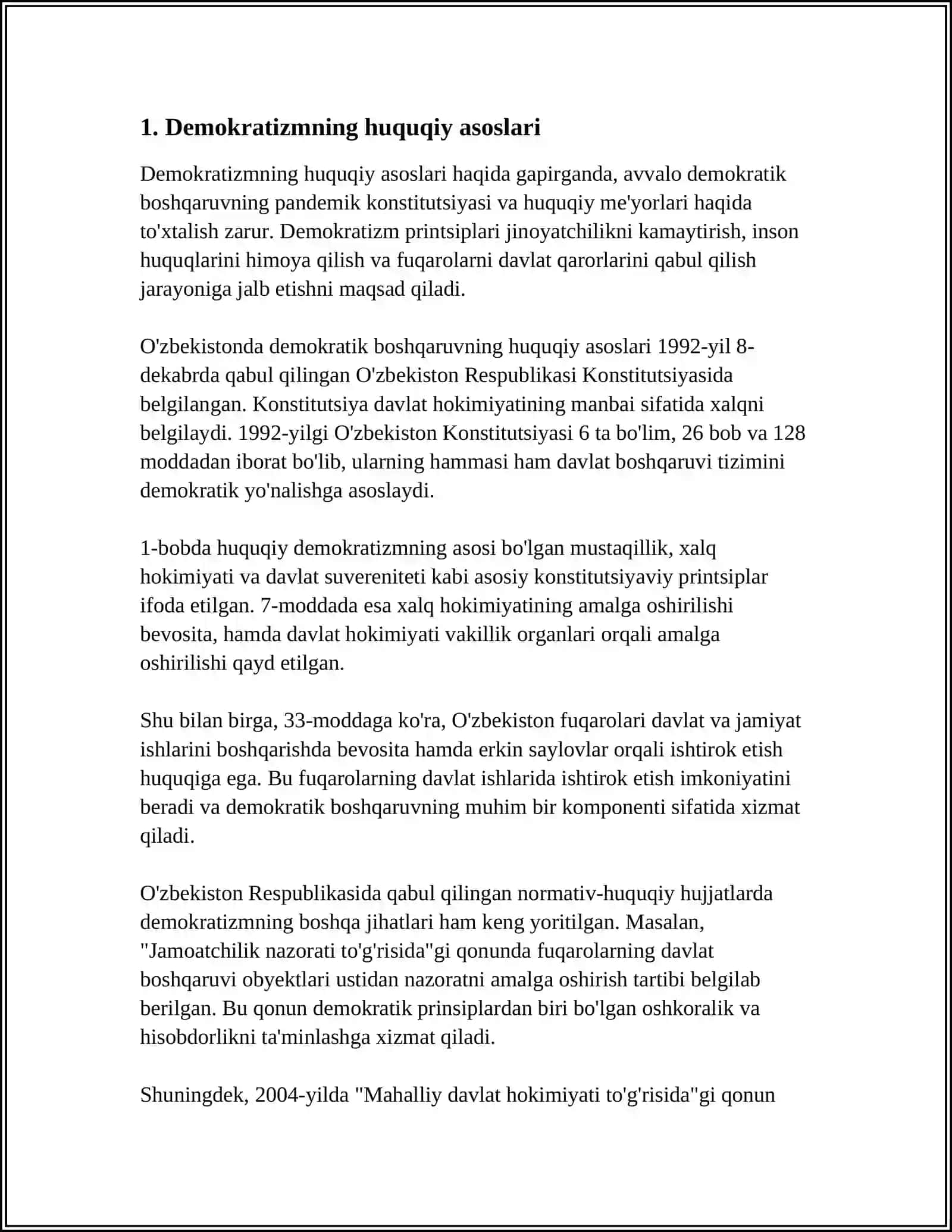 JINOYAT HUQUQIDA “DEMOKRATIZM” PRINSIPI NIMANI ANGLATADI? 3