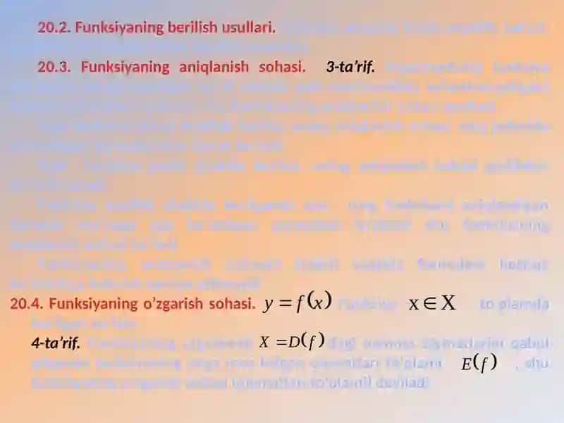Oliy matematika: funksiya tushunchasi va funksiyalar sinflari (slayd) 3