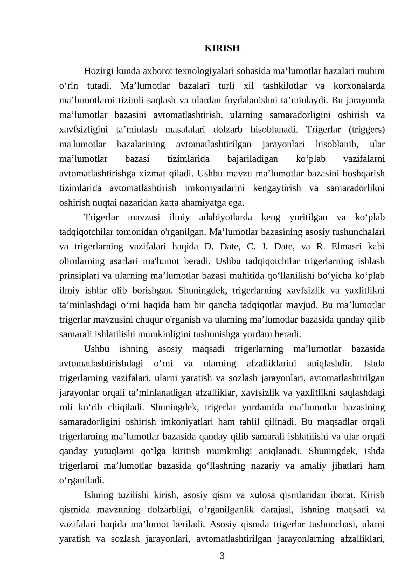 MALUMOTLAR BAZASI FANIDAN TAYYORLAGAN MUSTAQIL ISHI 3