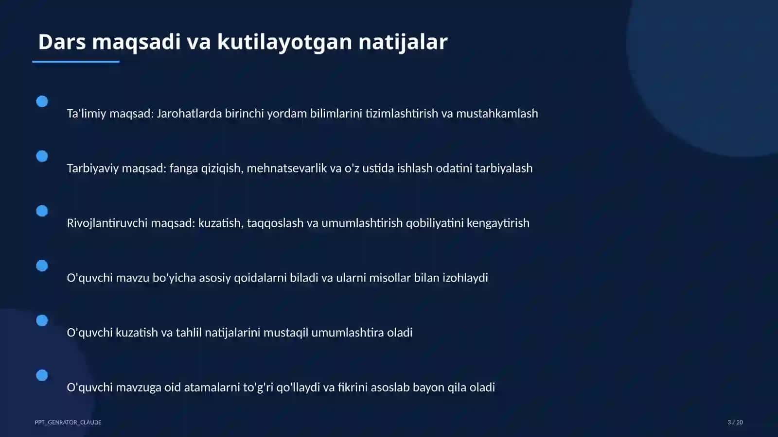Jarohatlarda birinchi yordam (9-sinf) 3