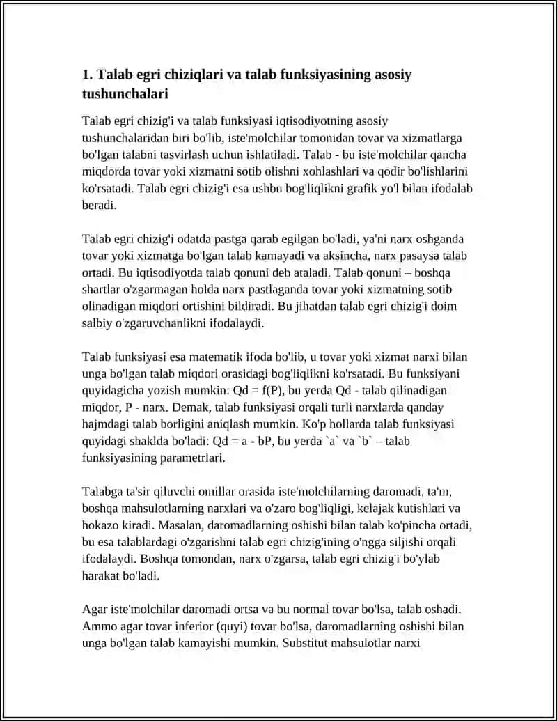 TALAB VA TAKLIF EGRI CHIZIQLARI VA FUNKSIYALARI 3