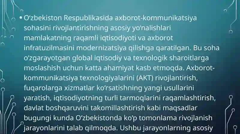 O‘zbekistonda Axborot Kommunikatsiya sohasini rivojlantirishning asosiyyo‘nalishlari 3