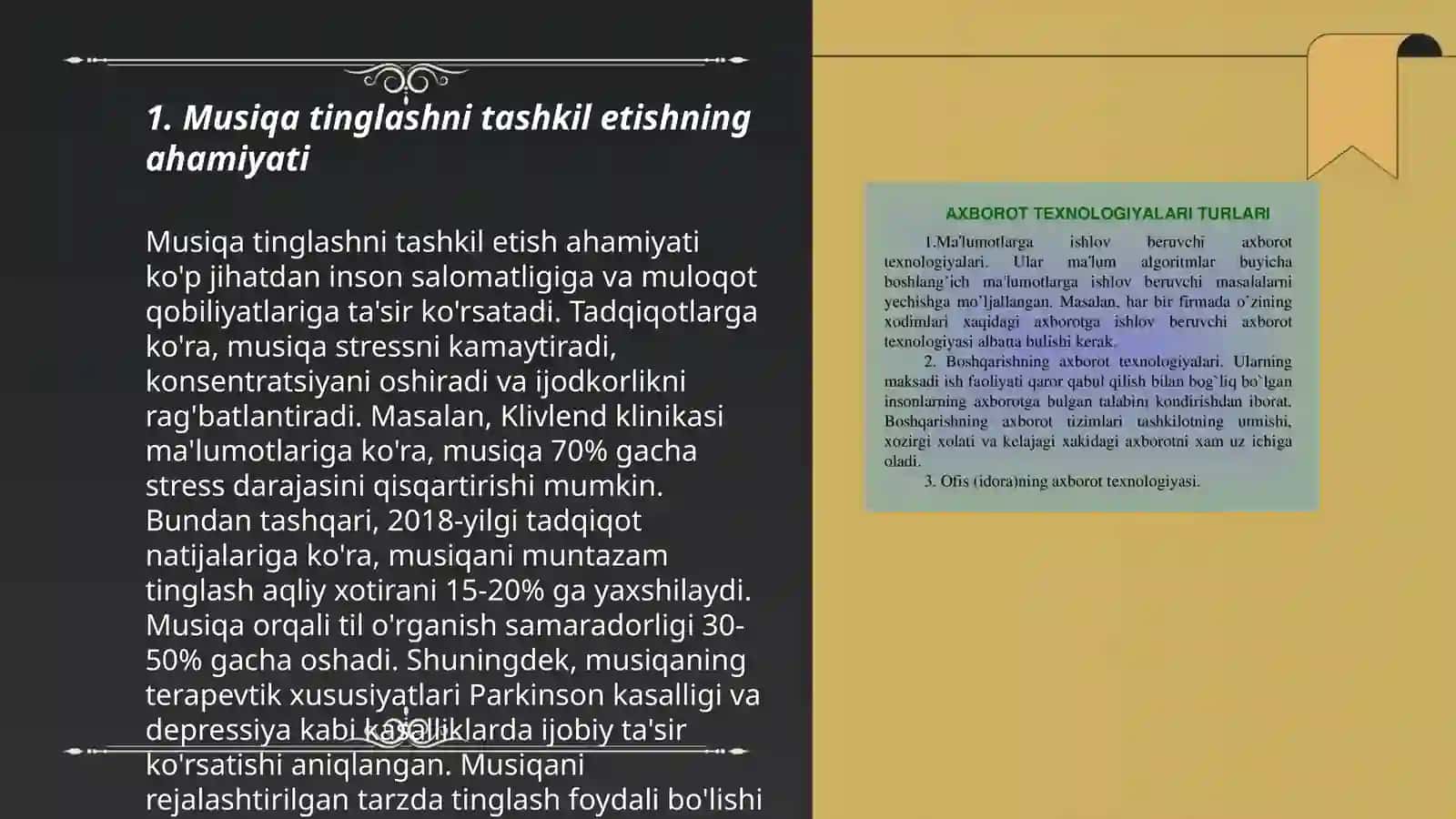 Musiqiy faoliyat asosi-faol idrok etish. MTTda musiqa tinglashni tashkil etish 3