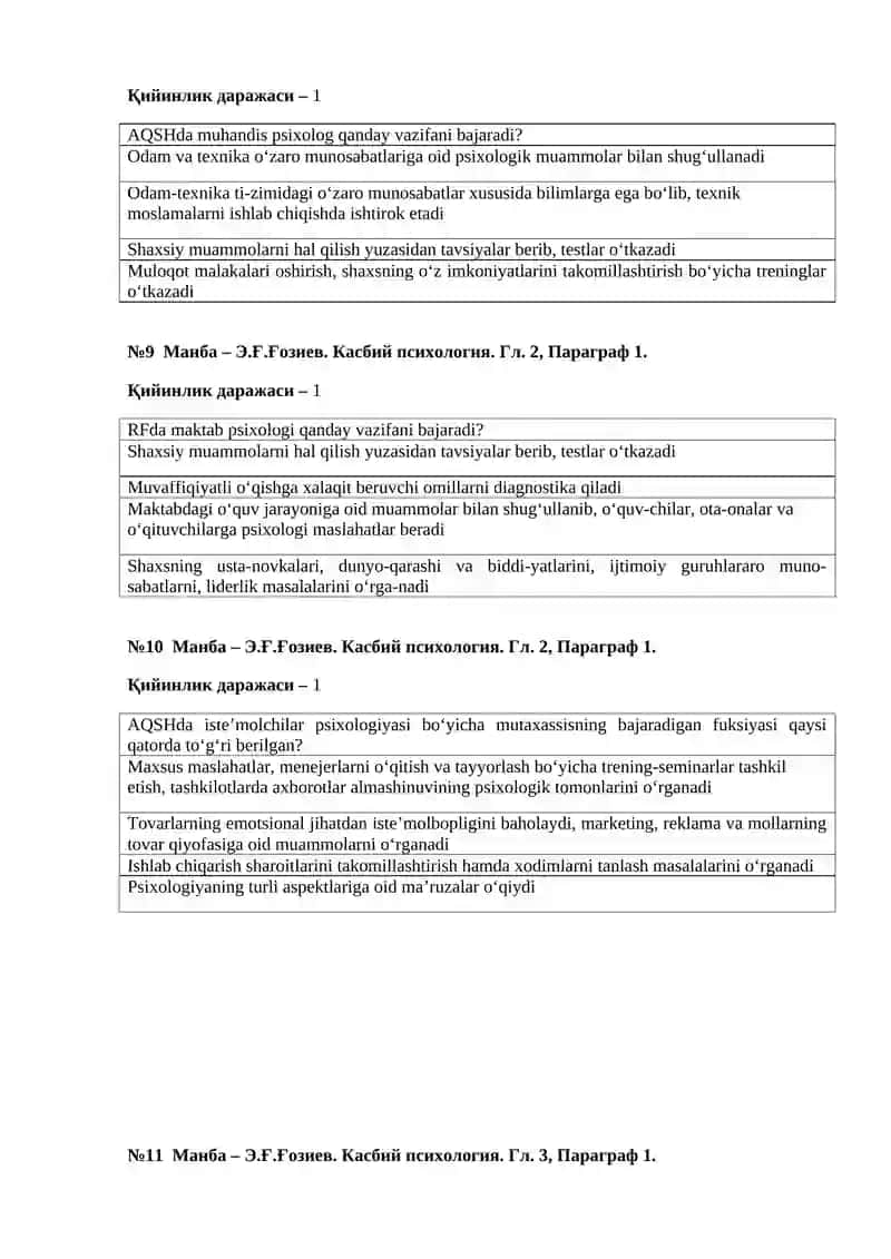 “Kasbiy psixologiya” fanidan test materiallari 3