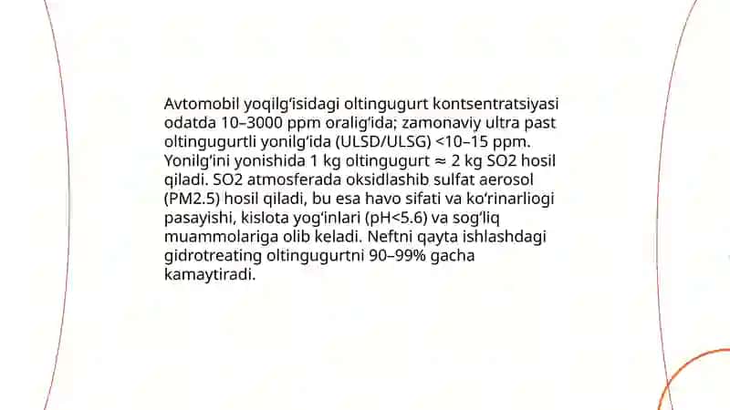 Neftni qayta ishlashda olinadigan avtomobil yoqilg‘isi sifatining atrof-muhitga bog‘liqligi 3