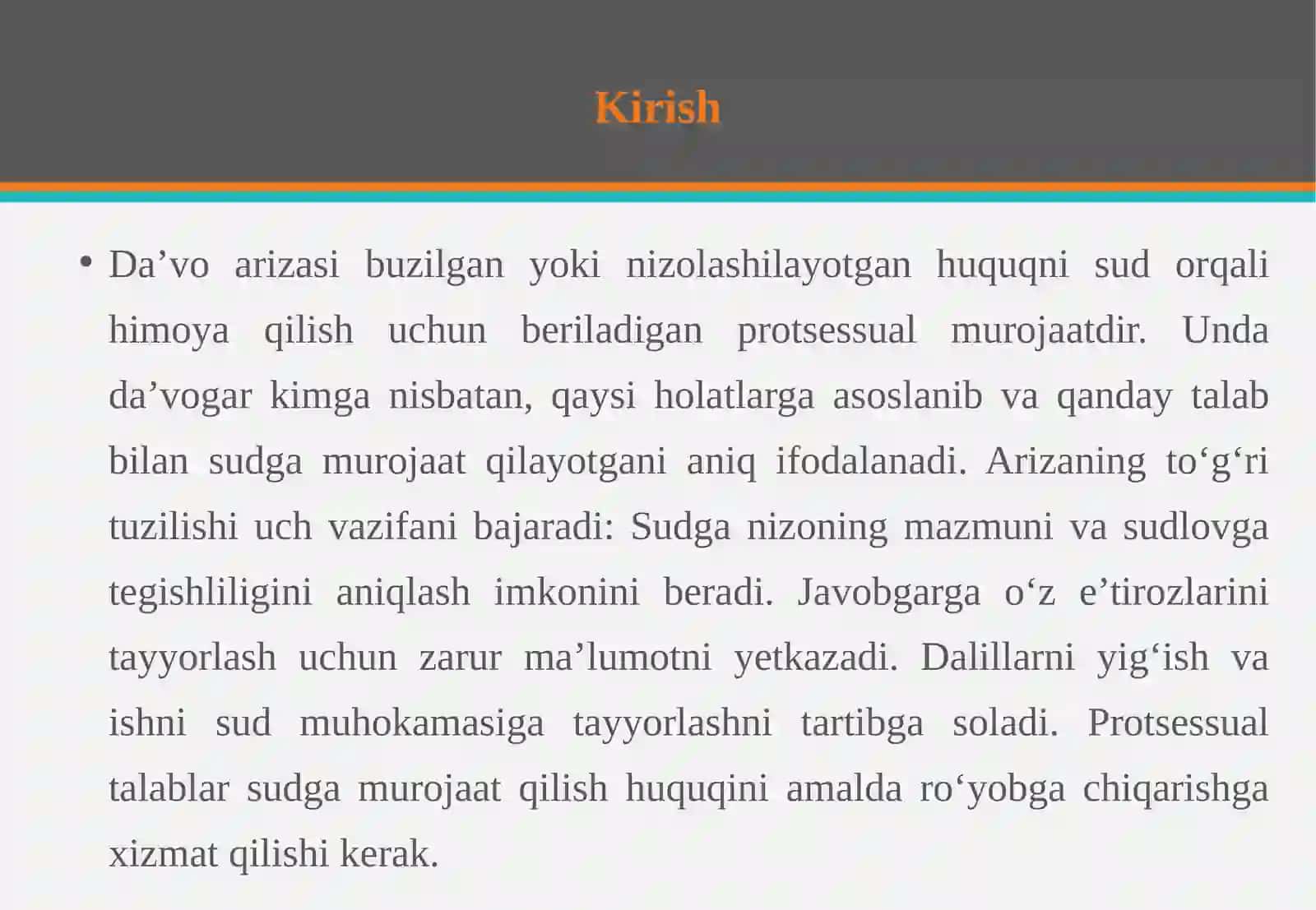 Da’vo arizasiga qo‘yiladigan protsessual talablar 3