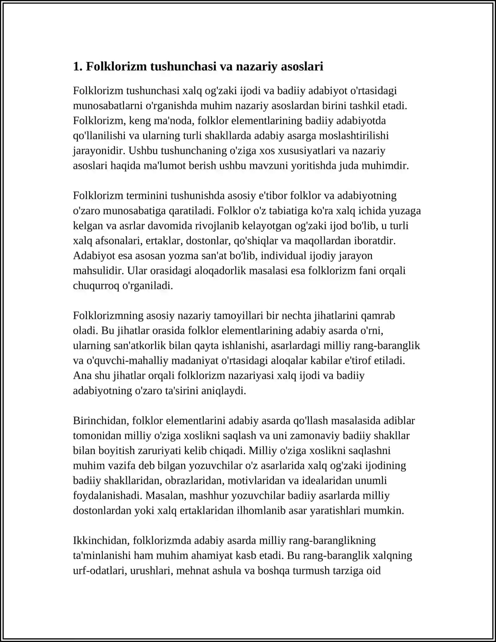 FOLKLOR VA BADIIY ADABIYOT MUNOSABATLARI.FOLKLORIZM TUSHUNCHASI 3