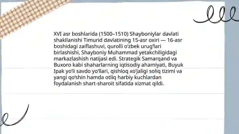 O'zbek davlatchiligining tarixiy bosqichlari (O'zbekiston hududidagi Shayboniylar davlati tarixi misolida) 3