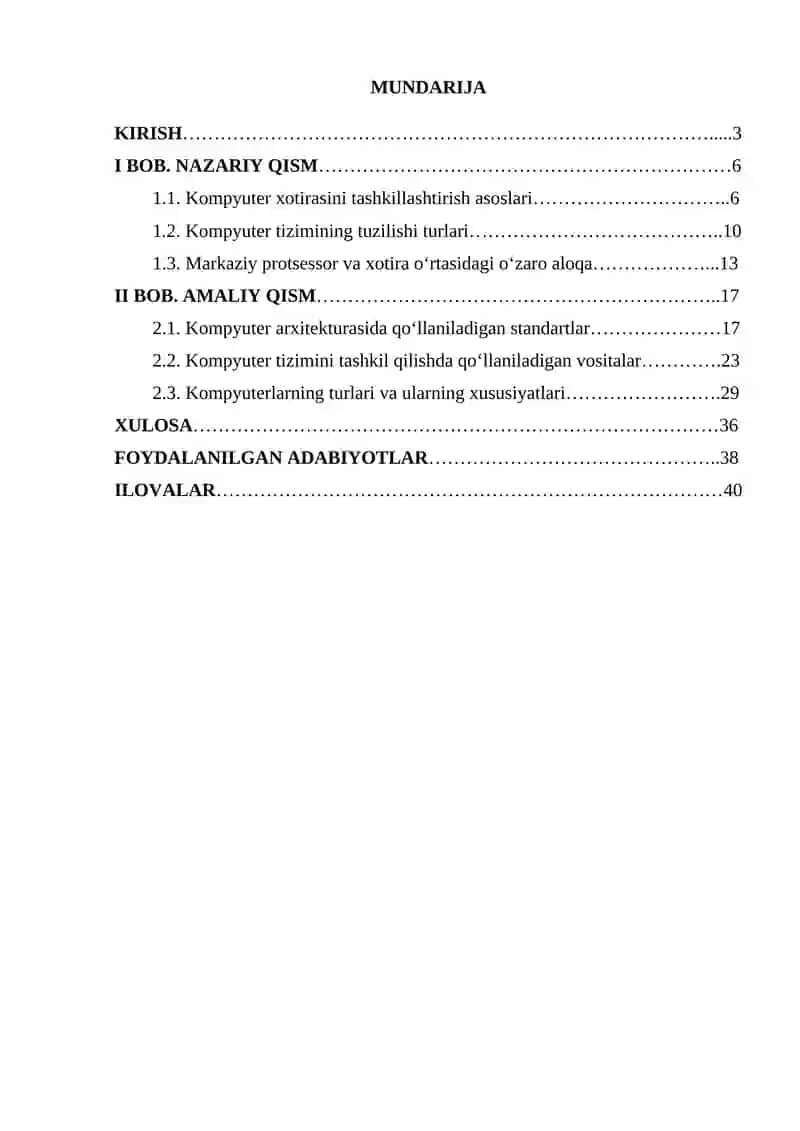 KOMPYUTERLARNI XOTIRASINI TASHKILLASHTIRISH ASOSLARI, KOMPYUTER TIZIMINING TUZILISHI TURLARI, KOMPYUTER ARXITEKTURASIDA VA TASHKIL QILISHDA QO’LLANILADIGAN STANDARTLAR VA VOSITALAR, KOMPYUTERLARNING TURLARI 3