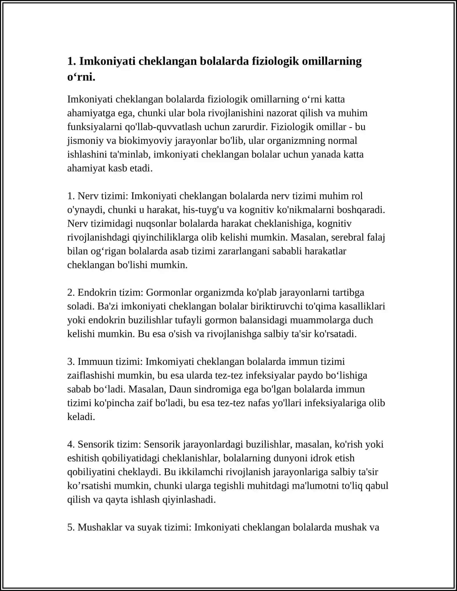 MAXSUS INKULYUZIV TALIMDA IMKONIYATI CHEKLANGAN BOLALARGA TALIM BERISHDA FIZOLOGIK OMILLARNING ROʻLI 3