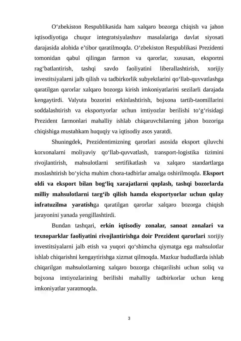 Xalqaro Bozor va unga Kirish Imkoniyatlari 3