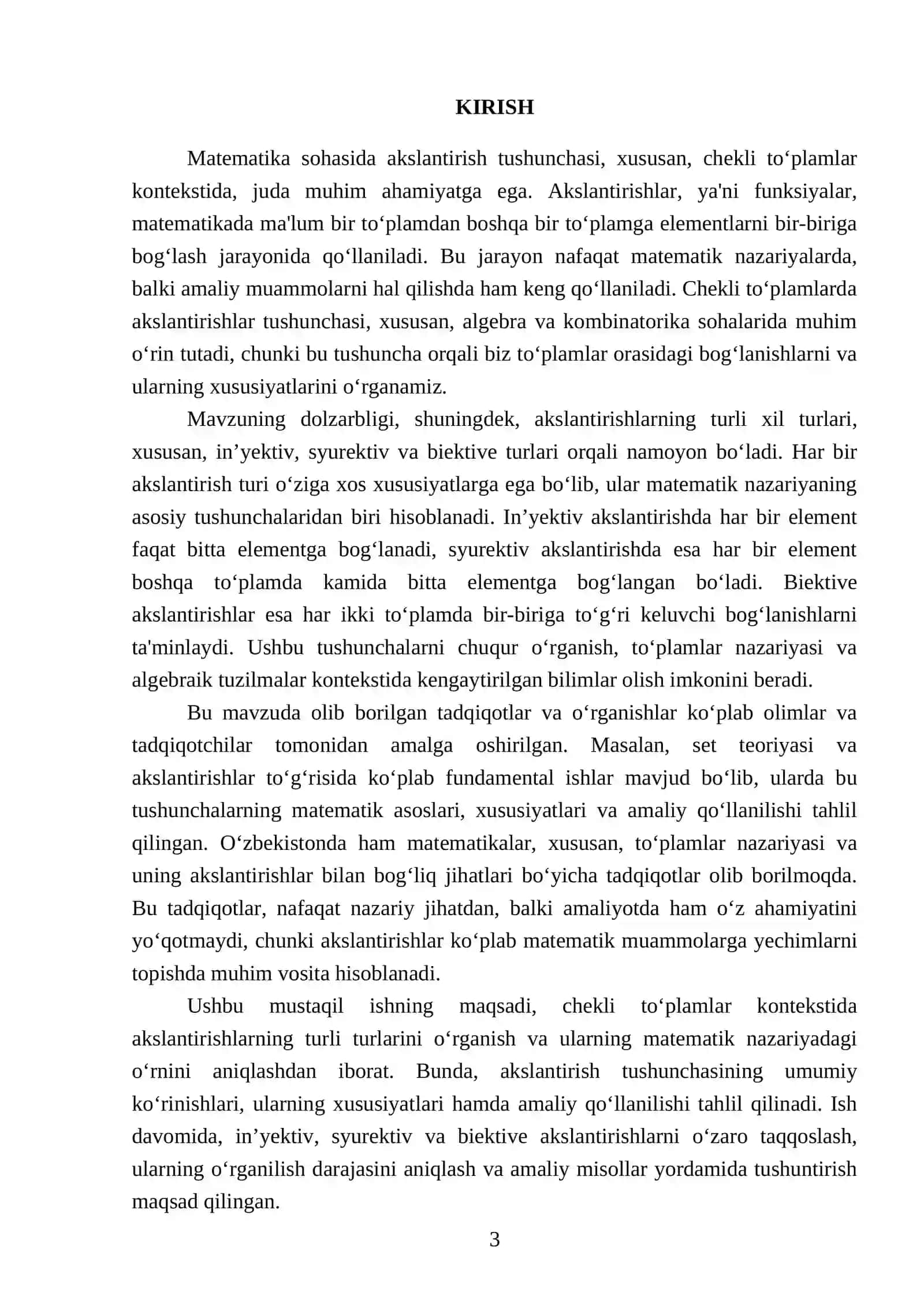Chekli to‘plamlarda akslantirishlar. Funksiya turlari 3