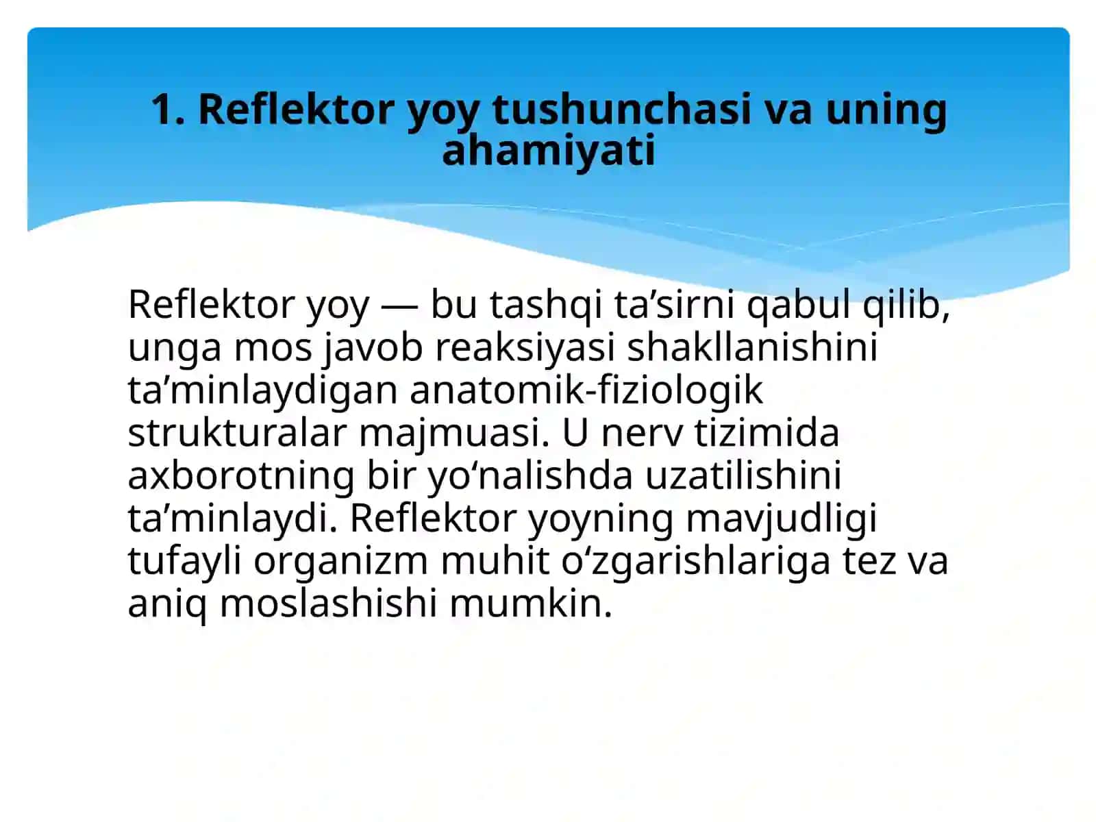 Mavzu: Reflektor yoyini tahlil qilish.Odam va hayvonlarda orqa miya reflekslari. 3