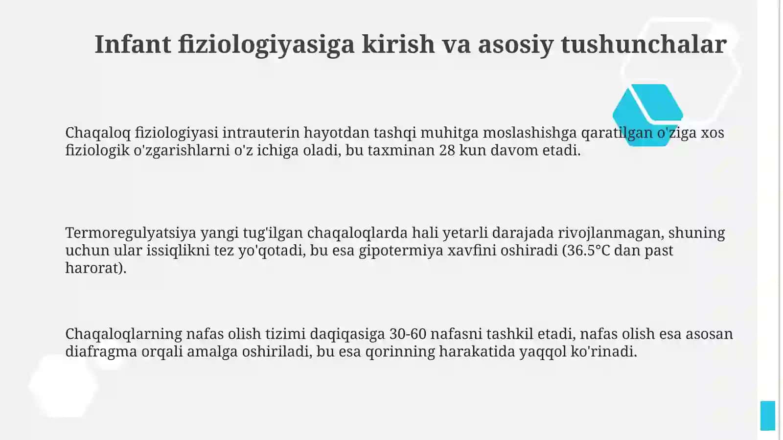 Chaqaloqlarda kechadigan fiziologik holatlar haqida taqdimot tayyorlash va uni himoyasi 3